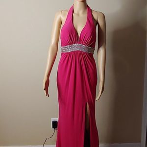 NWOT Gigi Halter Top Long Gown in Dark Pink V-Neck